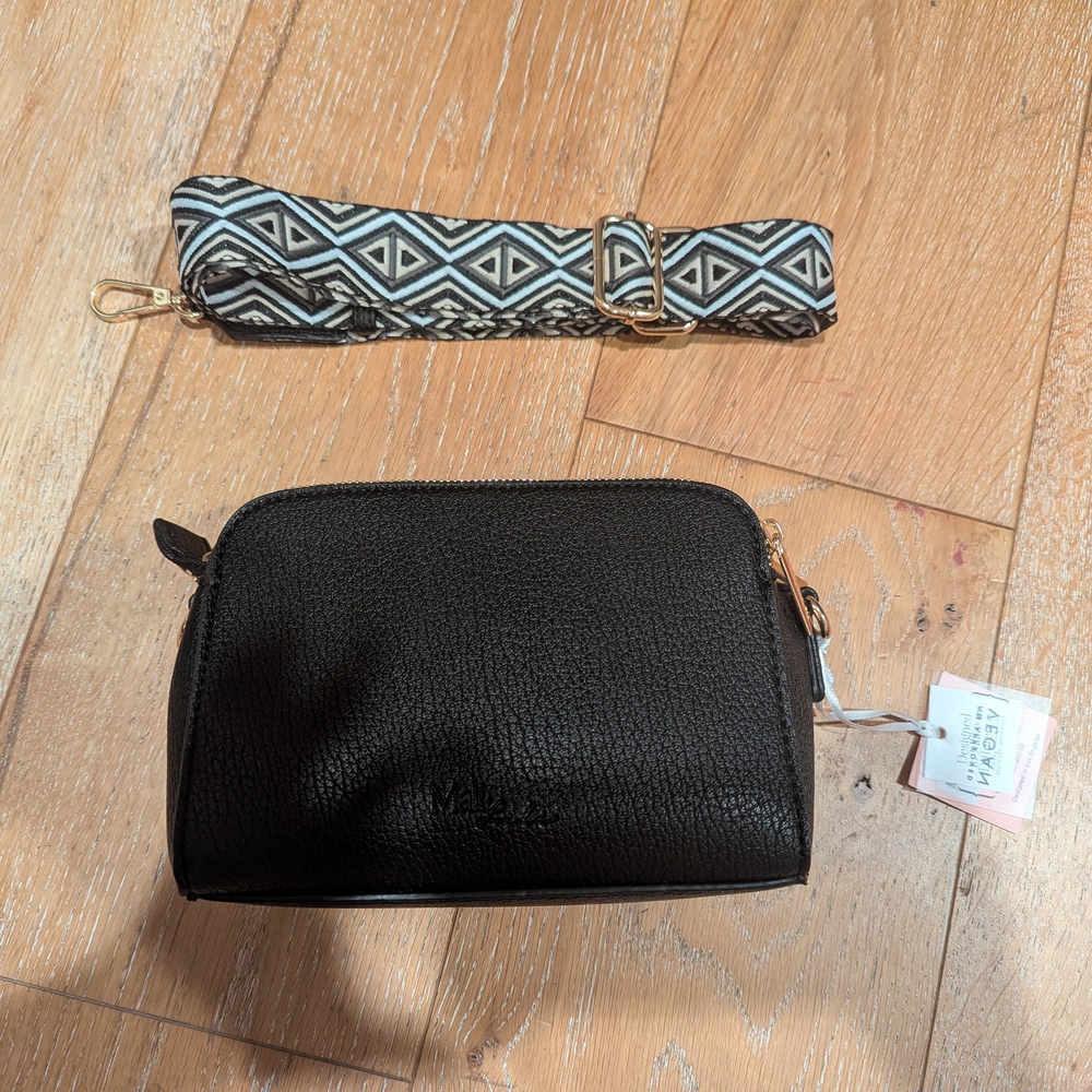 Brand New W/ Tags Black Leather Crossbody Bag By Mali Lili